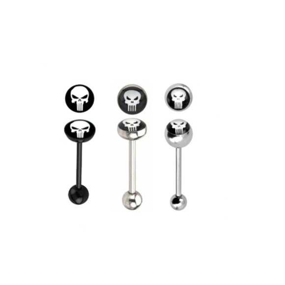 3 Punisher Logo Barbell Tongue Ring - Picture 1 of 4